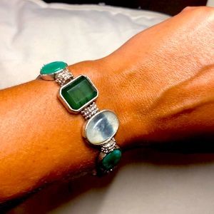 Lia sophia green stone silver stretch bracelet